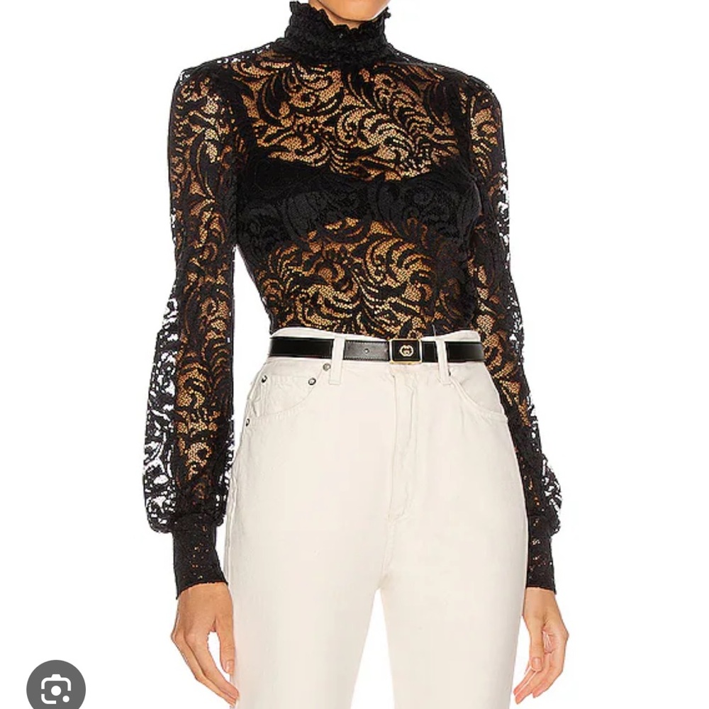 L'AGENCE Black and Tan Lace Blouse